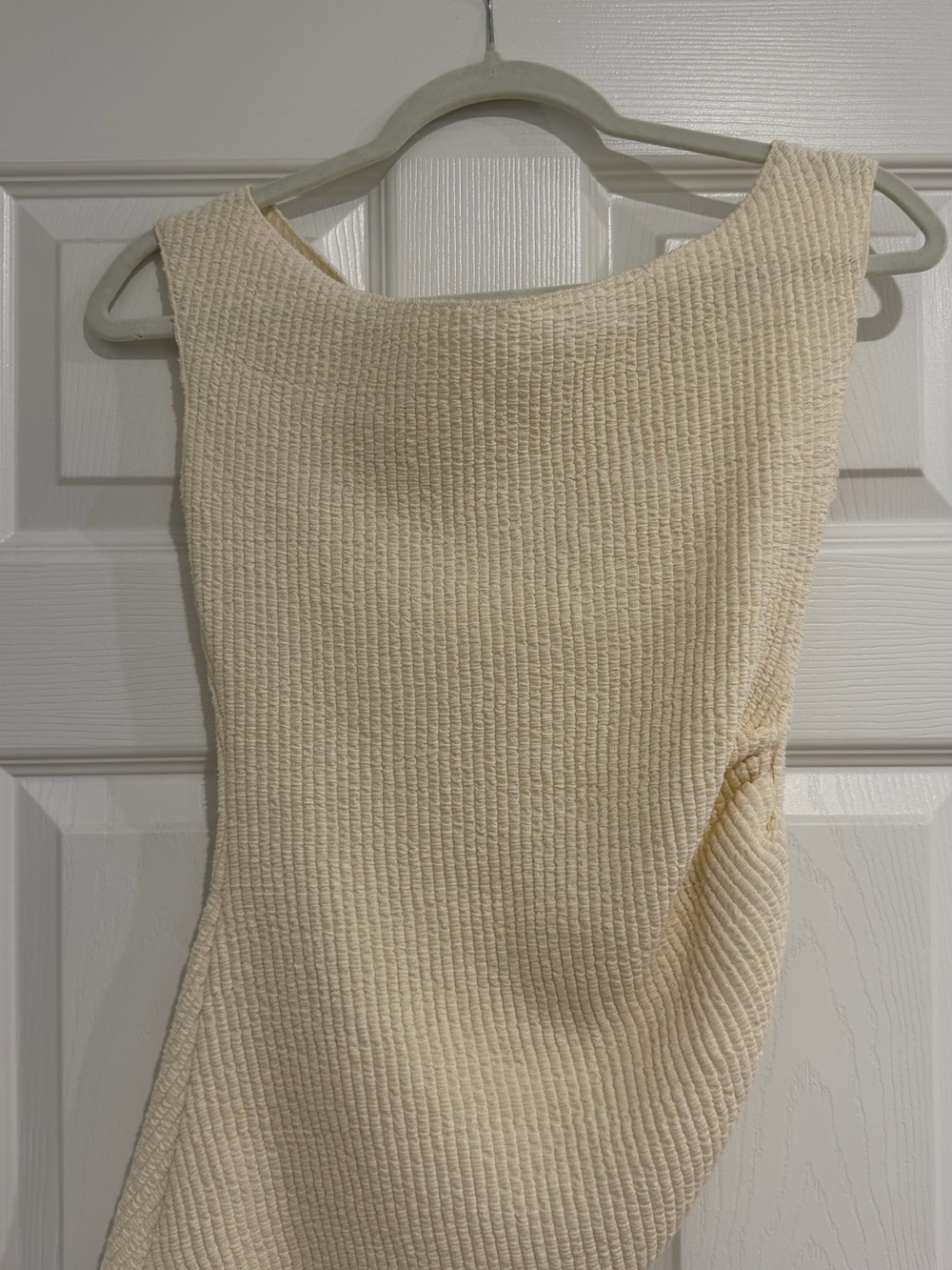 Zara One-Shoulder Textured Cream Top